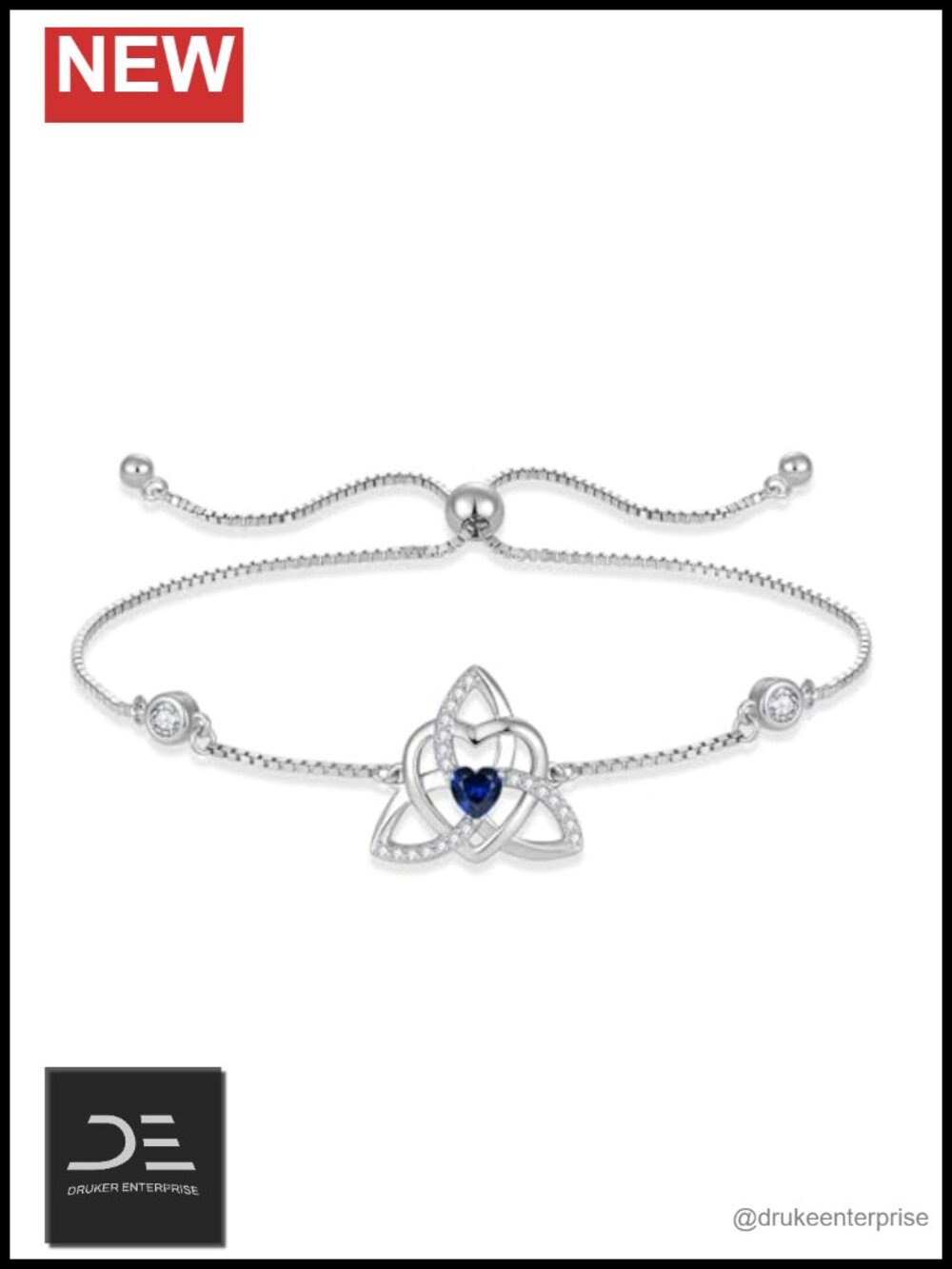 925 Sterling Silver Celtic Knot Heart Birthstone Bracelet, Rhodium Plated,